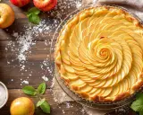 Tarte aux pommes magnifiquement décorée, avec des pommes finement tranchées formant une spirale. Quelle pomme pour tarte ? Celle-ci est parfaite !