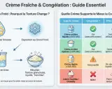 Guide sur la congélation de la crème : la crème liquide (>30% MG) se congèle avec précaution, mais sa texture est altérée.