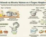 La ricotta maison se conserve 2 à 4 jours au frais. Peut-on congeler de la ricotta ? L'image montre comment la faire et la conserver.
