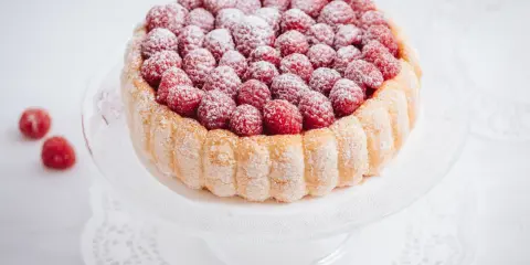 Charlotte aux framboises et mascarpone, une recette sans gélatine pour un dessert léger et fruité.