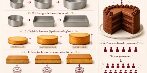 Guide pour adapter la recette de gâteau : taille, forme, hauteur, et le nombre de parts à découper. Plus le moule est grand, plus il y a de parts.