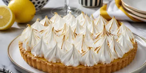 Tarte au citron généreusement garnie d'une meringue italienne meilleur du chef, dorée à la perfection.