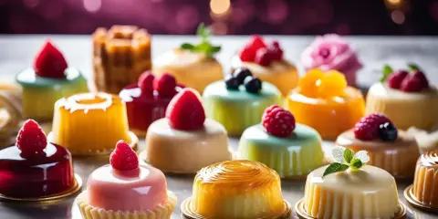 Délicieux petits gâteaux aux fruits, parfaits pour apprendre comment utiliser la gélatine en feuille pour des desserts brillants et fermes.