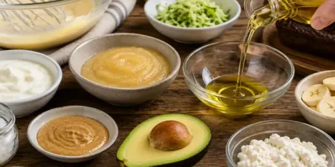Ingrédients pour remplacer la crème au beurre : yaourt, compote, avocat, purée d'oléagineux, huile.