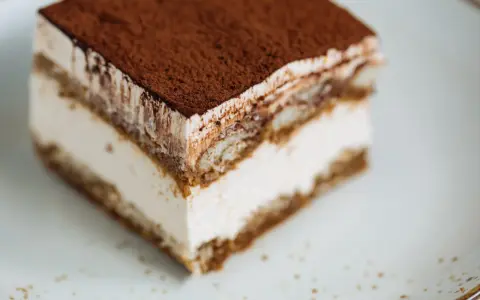 Une part de tiramisu onctueux, saupoudrée de cacao, prête à être dégustée. Une recette facile pour un dessert parfait.