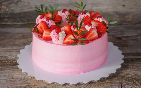 Un délicieux gâteau fraise anniversaire rose, orné de fruits frais et de crème, prêt à célébrer un moment spécial.