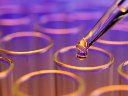 Goutte de colorant alimentaire liquide tombant d'une pipette dans un tube à essai.