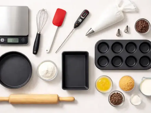 Balance, fouet, spatule, thermomètre, poche à douille, moule à muffins, rouleau à pâtisserie : tous les noms de matériel de pâtisserie pour réussir vos créations.