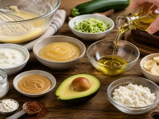 Ingrédients pour remplacer la crème au beurre : yaourt, compote, avocat, purée d'oléagineux, huile.