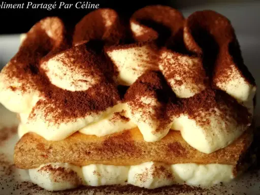 Un délicieux tiramisu au marsala, garni de cacao, avec des couches de crème onctueuse et de biscuits savoiardi.