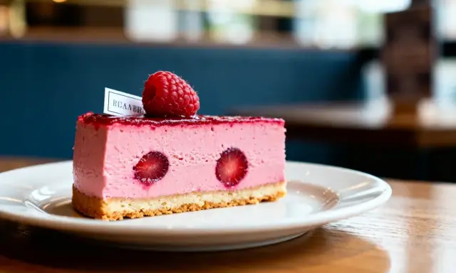 Délicieux gâteau rose avec framboise et fraises, sa texture aérienne suggère l'utilisation de framboise pectine pour une tenue parfaite.